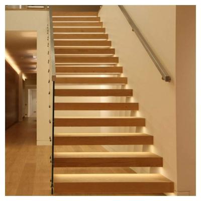China Solid Wood Floating Staircase , Timber Steps Indoor Wood Stairs for sale