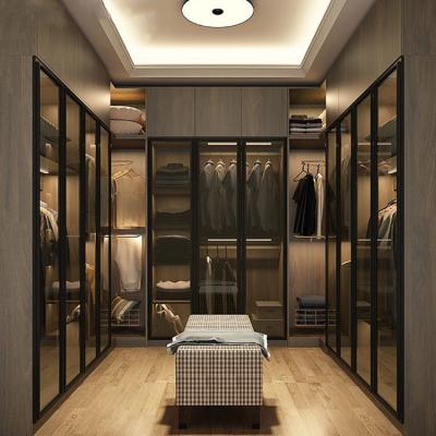 中国 Foshan Factory Glass Door Walk In Closet , Wardrobe Wood Portable Closets 販売のため