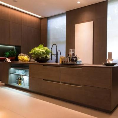 China Luxury Simple House Furniture , Black Veneer Waterproof Kitchen Cabinet for sale