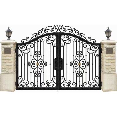 China Diseño de la puerta doble del hierro de la entrada, diseños del tubo principal del hierro labrado en venta