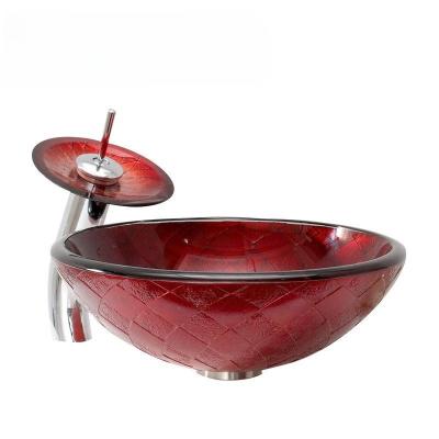 China Sanitary Wares Decorative Waterfall Faucet Glass Sink for Bathroom Wash Basin à venda