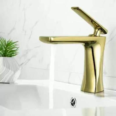 China Sanitary Ware Mixer Faucets Golden Color Single Handle Water Basin Sink Taps for Bathroom en venta