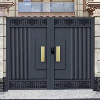 中国 Outside Decoration Black Entrance Double Stainless Steel Door Wrought Iron Design Main Gate 販売のため
