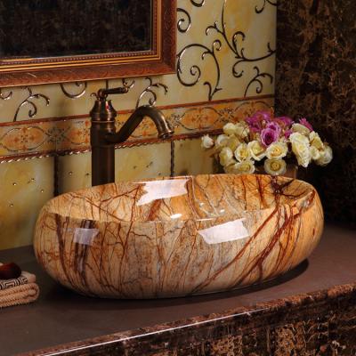 China Luxury Sanitary Ware Vintage Elegant Colorful Countertop Bathroom Sink Marble Wash Basin en venta
