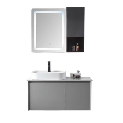 China Warm Grey Customized Bathroom Cabinets LED Light Mirror 40 Inch Bath Vanity for sale