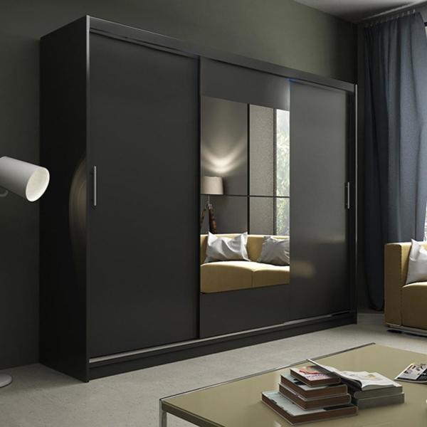 Quality 15mm MDF Large Modern Bedroom Wooden Cupboard 3 Door Sliding Wardrobe With for sale