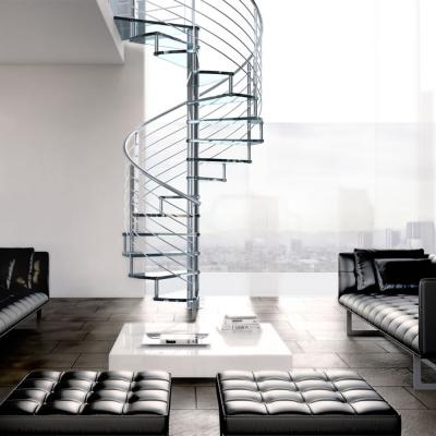 China Glass Treads Attic A3 Steel Helical Staircase Laminated Tempered Glass Spiral Stairs for sale