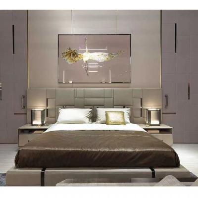 China High End Hotel Genuine Leather King Size Bed Titanium Stainless Steel Beds for sale