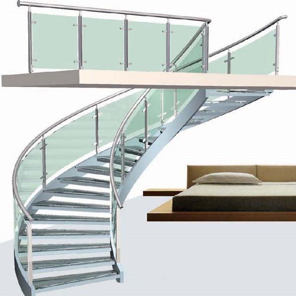 Quality Wrought Iron Interior Stair Railings Spiral Staircase Glass Curved Banister Handrail for sale