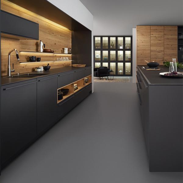 Quality Modern Matte Acrylic Kitchen Cabinets Luxury Black Melamine Kitchen Wall for sale