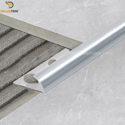 China Quarter Round 6063 Aluminium Tile Trim Gloss Silver Color 2.5 Meters Length for sale