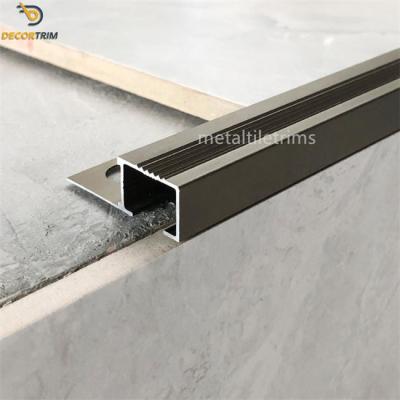 China Anti Slip Box Shape Metal Step Edge Protector Matt Bronze Stair Nosing Tile Trim for sale