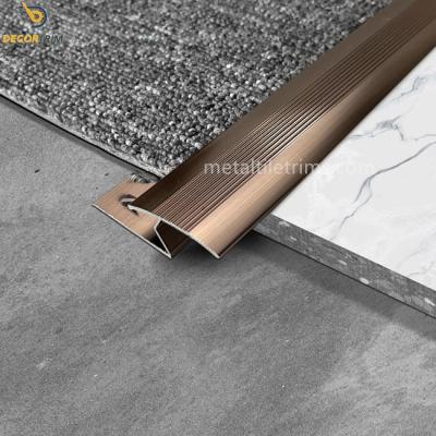 China Metal Al6063 Flooring To Carpet Transition Strip Shiny Coffee Self Adhesive for sale