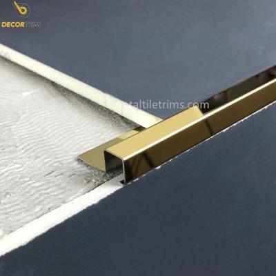 China Custom Stainless Steel Tile Trim 10mm X 10mm High Gloss Gold Square External for sale