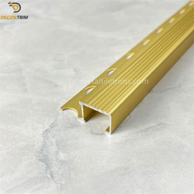 China Aluminium Trims For Tiles Stair Nosing Tile Trim 12.96mm Matte Gold for sale