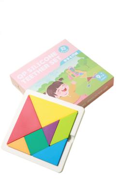 China 7pc Tangram Children Puzzle Personalised Silicone Teether With Size Is 15*15*3 cm And Weight Is 230 Gram for sale
