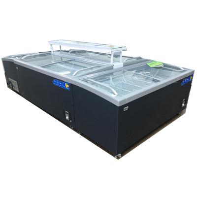 China Curved Glass Island Seafood Meat Display Freezer for sale