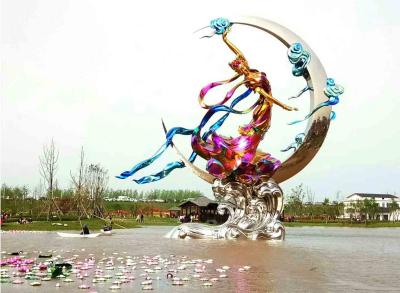 China Public Art Large Outdoor Garden Statues Stainless Steel Flying Fairy Painted for sale