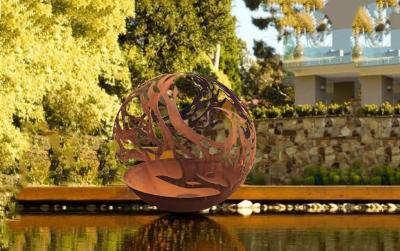 China Contemporary Design Corten Steel Sphere Sculpture For Garden Decoration for sale