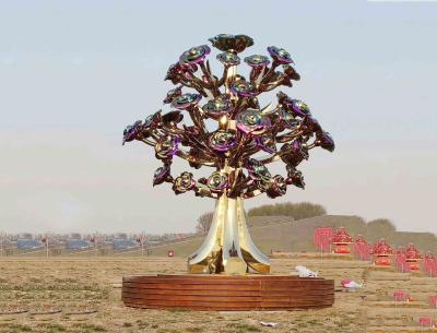 China Painted Stainless Steel Tree Sculpture With Smooth Surface For City Decoration for sale