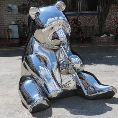 China Modern Outdoor Panda Metal Animal Sculptures Stainless Steel Garden Ornaments for sale