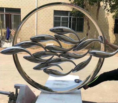 China Modern Mirror Fish Group Welding Stainless Steel Art Sculptures for sale