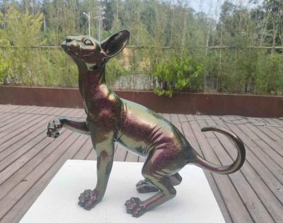 China 0.8M High Stainless Steel Douane Cat Sculpture With Chamelized Painting Te koop