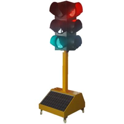 China Adjustable Height Solar 3-Aspect 4-Face Mobile Solar Power Traffic Light With Four Wheel for sale