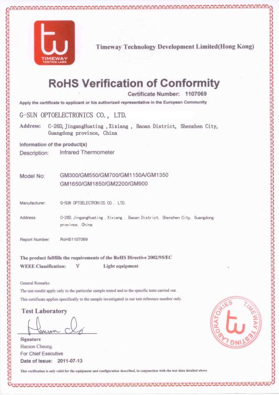 Rohs Certificate - SHENZHEN G-SUN OPTOELECTRONICS CO.,LTD