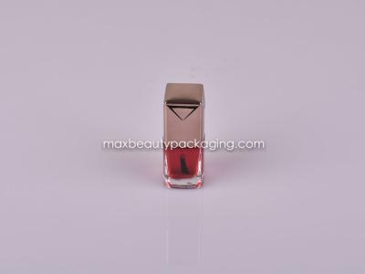China metalized gold nail polish cap 13ml square nail polish bottle flat brush plastic cosmetic nail polish packaging for sale