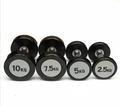 China commercial PU dumbbells, PU coated Round Head Fixed Dumbbells with Electroplated Non-Slip Handles for sale