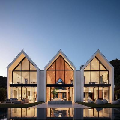 China Casa europea personalizada de 2 pisos Villa prefabricada de calibre ligero Casa de marco de acero Casa modular Casa multifamiliar en venta