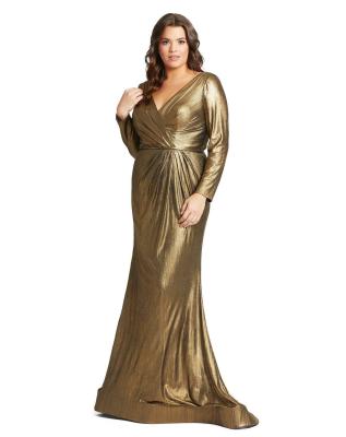 China YL097 V Neck Long Sleeves Golden Luna Long Mother of The Bride Dress for Plus Size Women for sale