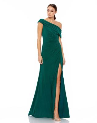 China Customized High Slit Ruched Jersey Mother of The Bride Dress with Elegant Drop Shoulder for sale