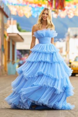 China Strapless Empire Waist Ruffled Ball Gown Organza Floor Length Wedding Gown Prom Dress for sale