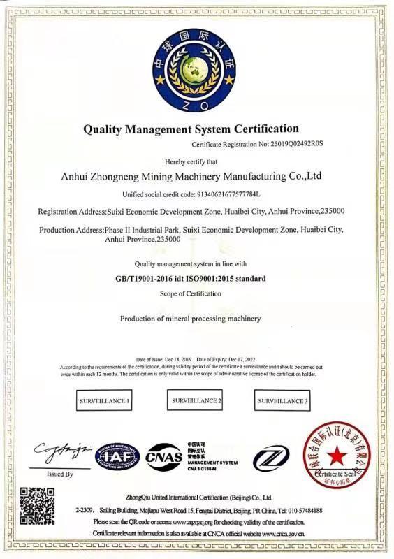 Quality Management System Cerification - Anhui Sinomining Machinery Co., Ltd