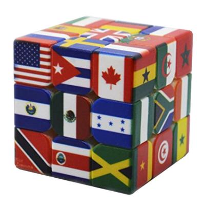 China Custom UV Printing Flat Rubik's Magic Puzzle Cube 3x3x3 National Flag For Chlidren 156g for sale