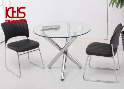 China 150kg Small Glass Cocktail Table 80x80x75cm Round Silver Glass Coffee Table for sale