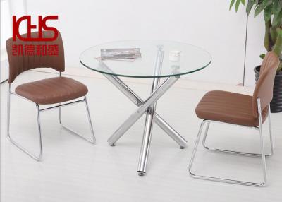 China ODM Nordic Modern Kitchen Dining Tables Metal Leg Round Glass Dining Table for sale