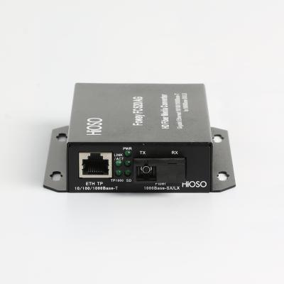 China Hioso Industrial Fiber Media Converter 1 GE RJ45+1 GE FX Port for Network IP Camera Distance Optional for sale