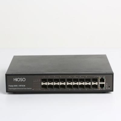 China Hioso Fiber Switch 16 +2 Combo Uplink AC100V Optic Switch Support Web Snmp Security Electronic Power for sale