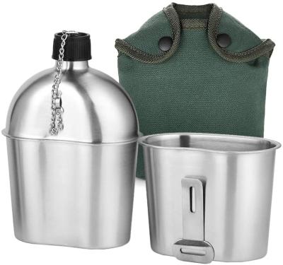 China 2pcs Military Canteen Kit 1000ml 600ml Aluminum Canteen Cup Set for sale