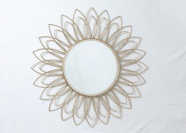 Quality Living Room Rose Gold Floral Metal Wall Art Mirror for sale