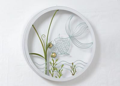 China Round Frame Fish And Flower Design Metal Wall Decoration For Home for sale