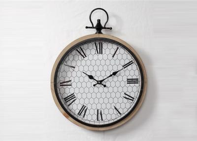 China Metal Ring Classical Handcrafted Round Wooden Wall Clock for sale