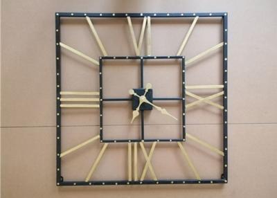 China Square Vintage Black Gold Silent Metal Wall Art Clock for sale