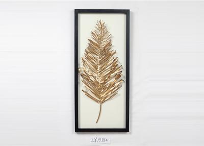 China Metal Leaves Design With Black Rectangle Wooden Frame Wall Art Decoration For Home Gallery Hotel for sale