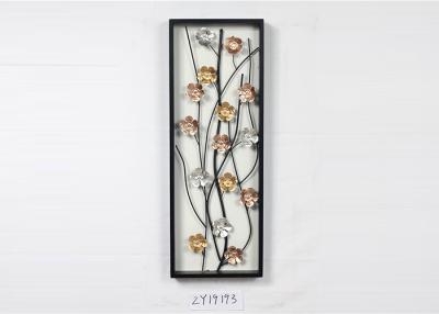 China Wooden Framed Metal Floral Design Wall Art Decoration For Home Gallery Hotel for sale