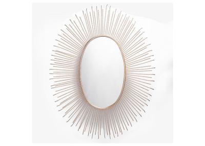 China Gold Sunburst Wall Mountable Mirror Oval Sunburst Decoration Metal Frame Distressed Look for sale