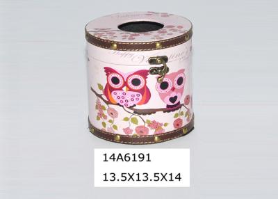 China Bathroom Vanity PU Leather Round Wooden Tissue Box for sale